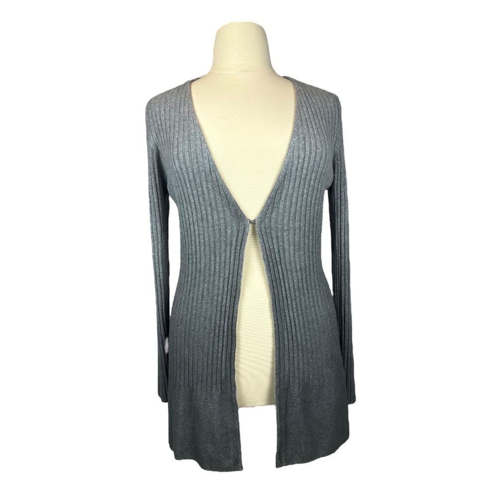 Coldwater Creek Gradient Gray Eye & Hook Closure Cardigan Sweater–Size L -14/16